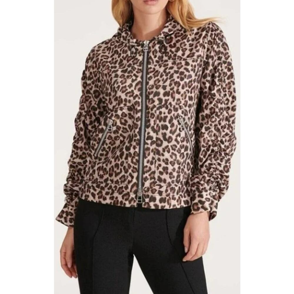 Veronica Beard $395 Sibila Leopard Print Anorak Cinch Jacket Ruching Details XS